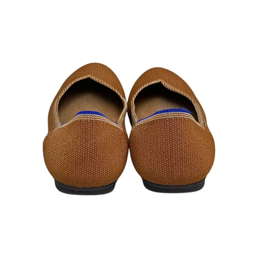 Classic Women's Tan Knit Ballet Flats with Blue Trim